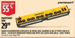 Canadian Tire 10-OUTLET WORKSHOP POWER BAR WITH LED LIGHTS AND USB-A + USB-C PORTS offer