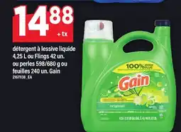 Maxi DÉTERGENT À LESSIVE LIQUIDE 4,25 L OU FLINGS 42 UN. OU PERLES 598/680 G OU FEUILLES 240 UN. GAIN offer