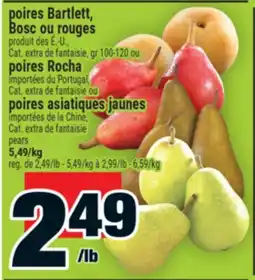Super C poires Bartlett, Bosc ou rouges, poires Rocha, poires asiatiques jaunes | pears offer