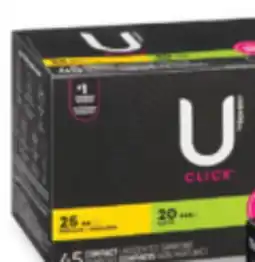 Familiprix U by Kotex Click with Comfortflex compact unscented tampons regular/super 45un offer
