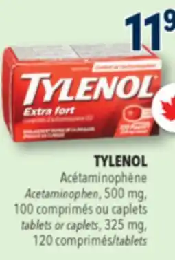 Familiprix Tylenol Extra Strength 500mg acetaminophen tablets fast pain relief 100un offer