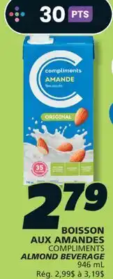 IGA COMPLIMENTS ALMOND BEVERAGE offer