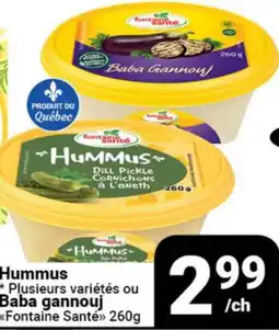 Pasquier Hummus Plusieurs varietes ou Baba gannouj Fontaine Santé offer