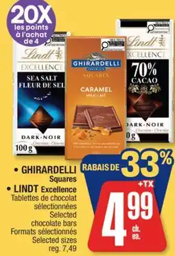Jean Coutu GHIRARDELLI Squares, LINDT Excellence, Selected chocolate bars offer