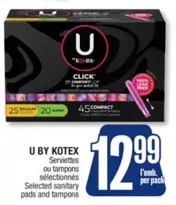 Jean Coutu U BY KOTEX Selected sanitary pads and tampons offer
