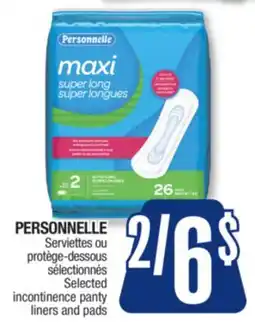 Jean Coutu PERSONNELLE Selected incontinence panty liners and pads offer