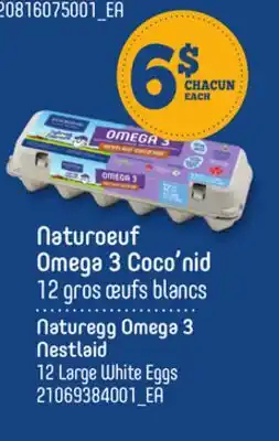 Provigo NATUROEUF OMEGA 3 COCO'NID 12 GROS ŒUFS BLANCS | NATUREGG OMEGA 3 NESTLAID 12 LARGE WHITE EGGS offer
