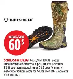 Canadian Tire HUNTSHIELD Waterproof Rubber Boots for Adults offer