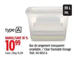 Canadian Tire type A Clear Stackable Storage Tote offer