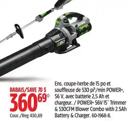 Canadian Tire POWER* 56V15 Trimmer & 530CFM Blower Combo with 2.5Ah Battery & Charger. 60-1968-8 offer