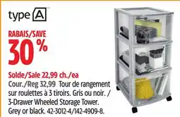 Canadian Tire 3-Drawer Wheeled Storage Tower. Grey or black offer