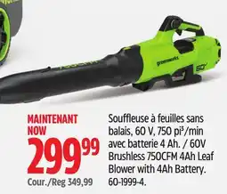 Canadian Tire 60V Brushless 750CFM 4Ah Leaf Blower with 4Ah Battery offer