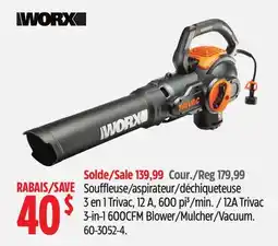 Canadian Tire WORX 3-in-1 600CFM Blower/Mulcher/Vacuum offer