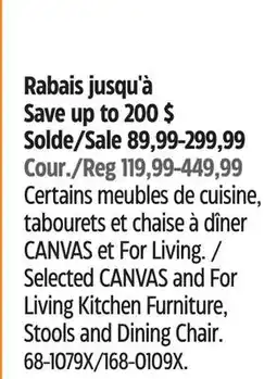 Canadian Tire Selected CANVAS and For Living Kitchen Furniture, Stools and Dining Chair offer