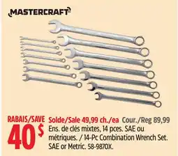 Canadian Tire Mastercraft 14-Pc Combination Wrench Set. SAE or Metric offer