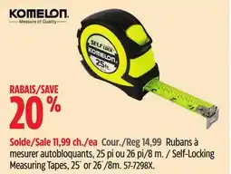 Canadian Tire Komelon Self-Locking Measuring Tapes, 25´ or 26´/8m offer