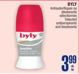 Jean Coutu BYLY Selected antiperspirants and deodorants offer