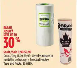 Canadian Tire Selected Hockey Tape and Pucks offer