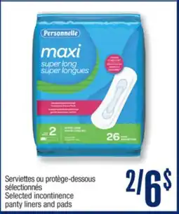 Jean Coutu Selected incontinence panty liners and pads offer