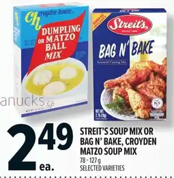 Metro Streit's soup mix or bag n' bake, croyden matzo soup mix offer