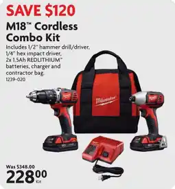 Home Hardware Milwaukee M18 Cordless Combo Kit offer