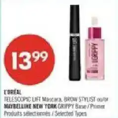 Pharmaprix L'oreal telescopic lift mascara brow stylist editor maybelline new york grippy base/primer offer