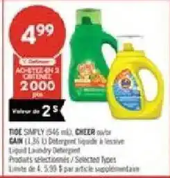 Pharmaprix Tide Simply, Cheer, Gain liquid laundry detergent offer