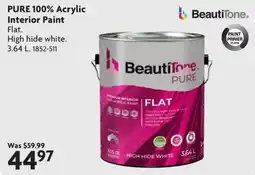 Home Hardware BeautiTone pure 100% acrylic interior paint flat high hide white offer