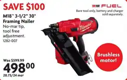 Home Hardware Milwaukee M18 3-1/2" 30° Framing Nailer offer