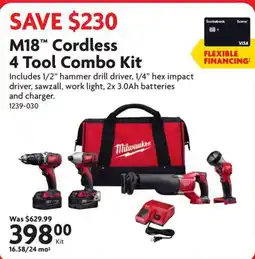 Home Hardware Milwaukee M18 Cordless 4 Tool Combo Kit offer