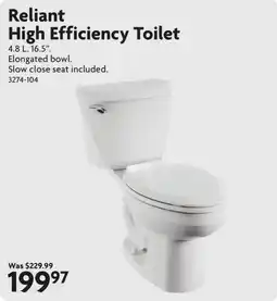Home Hardware Reliant high efficiency toilet offer