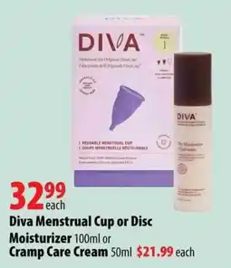 London Drugs Diva menstrual cup or disc moisturizer or cramp care cream offer