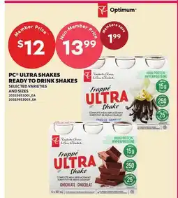 Loblaws PC ULTRA SHAKES READY TO DRINK SHAKES offer