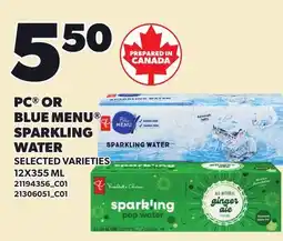 Loblaws PC OR BLUE MENU SPARKLING WATER offer