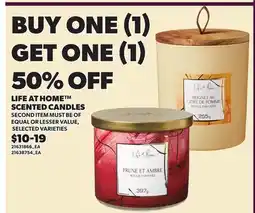 Loblaws LIFE AT HOME SCENTED CANDLES offer