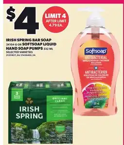 Loblaws IRISH SPRING BAR SOAP 3X104 G OR SOFTSOAP LIQUID HAND SOAP PUMPS 332 ML offer