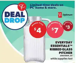 Loblaws EVERYDAY ESSENTIALS RIBBED GLASS PITCHER offer