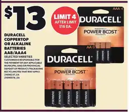Loblaws DURACELL COPPERTOP OR ALKALINE BATTERIES AA8/AAA4 offer