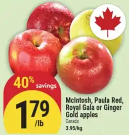 Marché Adonis McIntosh, Paula Red, Royal Gala or Ginger Gold apples offer
