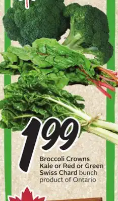 Sobeys Broccoli Crowns Kale or Red or Green Swiss Chard bunch offer