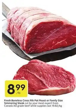 Sobeys Fresh Boneless Cross Rib Pot Roast or Family Size Simmering Steak offer