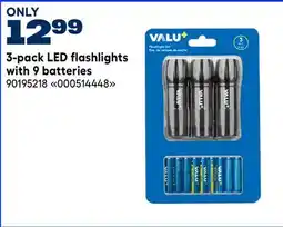 RONA VALU+ 3-pack LED flashlights with 9 batteries offer