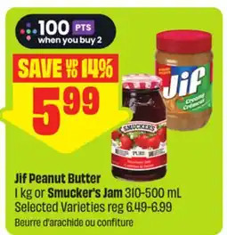 FreshCo Jif Peanut Butter 1 kg or Smucker's Jam 310-500 mL Selected Varieties offer