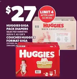 Independent Grocer HUGGIES GIGA PACK DIAPERS, SIZE N-7, 42-128'S offer