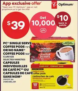 Independent Grocer PC SINGLE SERVE COFFEE PODS, 72'S OR NO NAME COFFEE PODS, 102'S offer