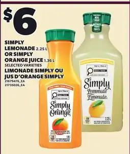 Independent Grocer SIMPLY LEMONADE, 2.25 L OR SIMPLY ORANGE JUICE, 1.36 L offer