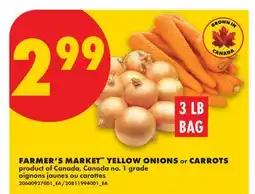 No Frills FARMER'S MARKET YELLOW ONIONS or CARROTS, 3 LB BAG offer