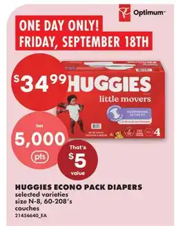 No Frills HUGGIES ECONO PACK DIAPERS, size N-8, 60-208's offer