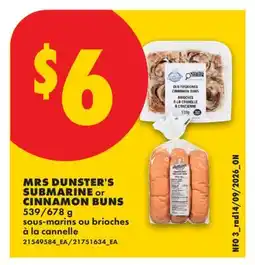 No Frills MRS DUNSTER'S SUBMARINE or CINNAMON BUNS, 539/678 g offer