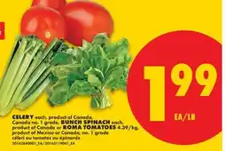 No Frills CELERY each BUNCH SPINACH each, or ROMA TOMATOES offer